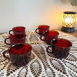 Vintage Arcoroc France Ruby Red Glass Mugs